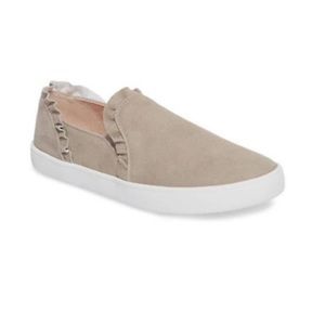 Kate Spade | Lilly Gray Suede Leather Ruffle Trim Slip On Sneakers